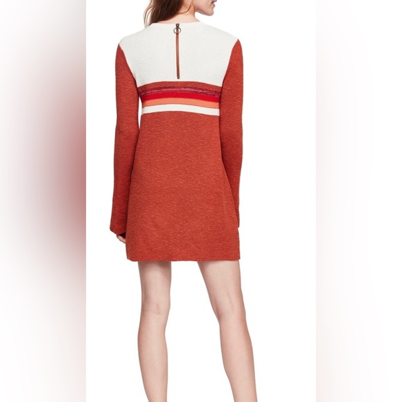 Free People Color Block Orange Cream Flared Sleeve Sweater Dress Size Small - Picture 2 of 13